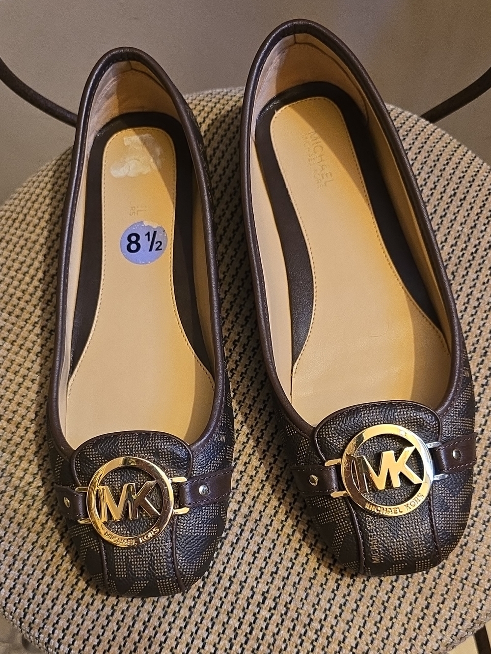 Michael Kors Dark Brown MK Logo Leather Ballet Flats